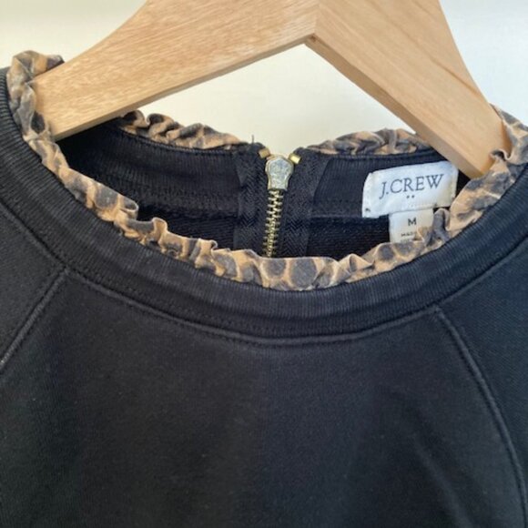 J Crew Black with Leopard print ruffle trim Sweatshirt, Size medium - Picture 3 of 7